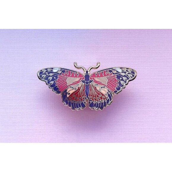 Red Lacewing Butterfly Enamel Pin - Gold Plated Nature Jewelry & Brooch - Picture 8 of 10